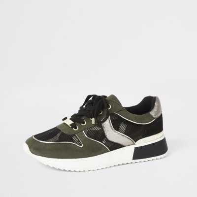 Kaki vetersneakers met camouflageprint
