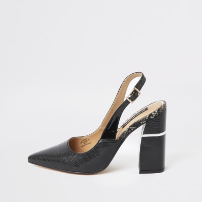 Zwarte slingback pumps met blokhak