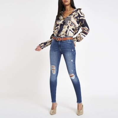 Molly - Middenblauwe ripped jegging