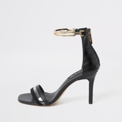 Black high heel gold ankle cuff sandal