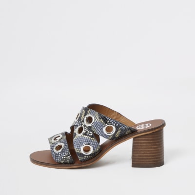 Blaue Mules aus Leder mit Blockabsatz