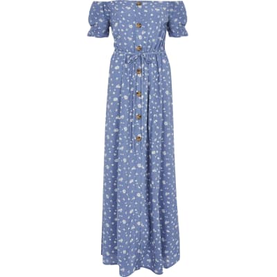 Button Front Floral Maxi