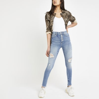 Mid  blue Hailey high rise ripped jeans