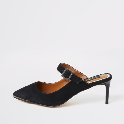 Schwarze Mules aus Wildleder, weite Passform