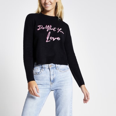 Marineblauer, abgeschnittener „Do what you love“ Pullover