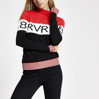 Rotes, langärmeliges Strickoberteil „RVR88“