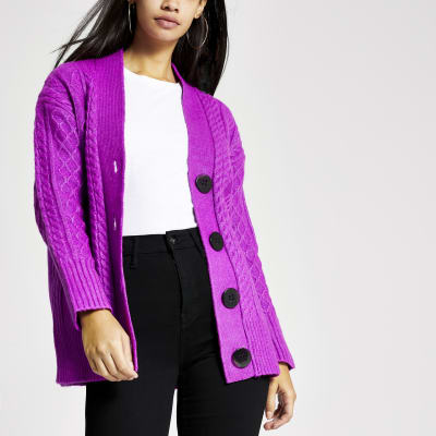 Purple cable knitted oversized cardigan River Island