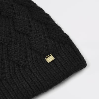 Zwarte beanie met pompon van imitatiebont