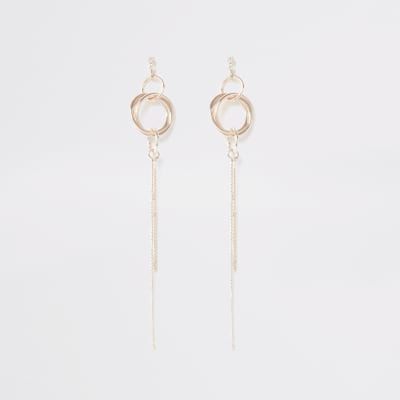 Roségoudkleurige oorhangers met ketting