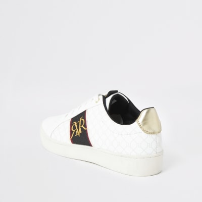 White RI monogram stripe trainer