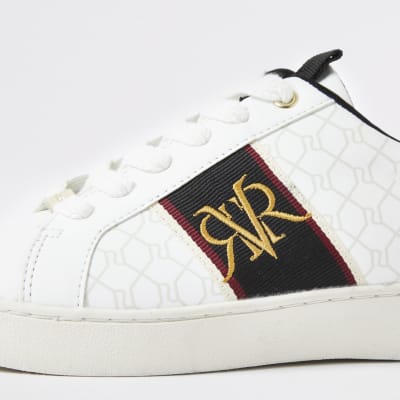 White RI monogram stripe trainer