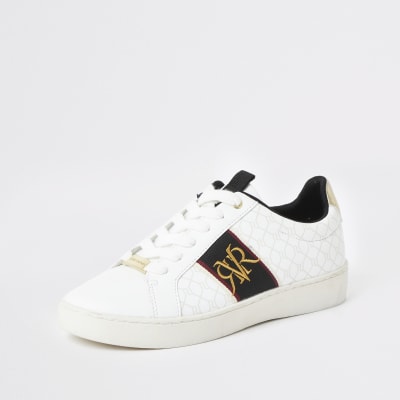 White RI monogram stripe trainer