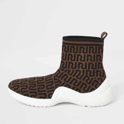 Braune, bedruckte Sneakersocken