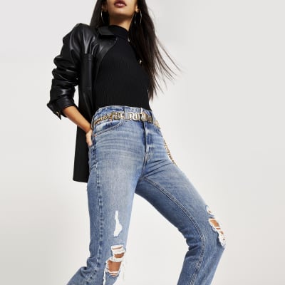 Mom - Authentieke blauwe denim ripped jeans