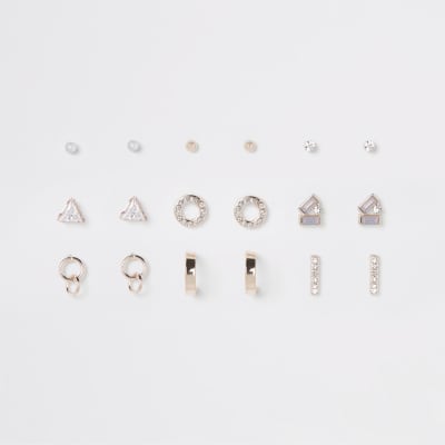 Lot de clous d'oreilles façon or rose avec opale