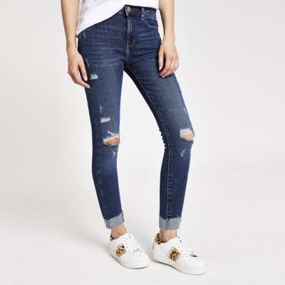 Amelie - Donkerblauwe superskinny ripped jeans