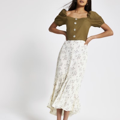 Cream Ditsy Floral Maxi Skirt River Island 3956