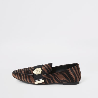 Bruine loafers met bies, tijgerprint en brede pasvorm