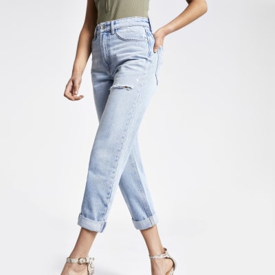 Light blue ripped denim Rl Mom jeans | River Island