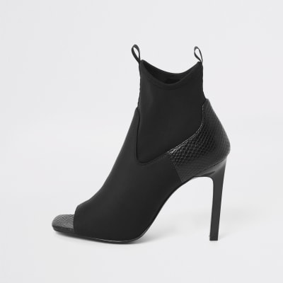 Schwarze Scuba Shoe Boots mit Absatz