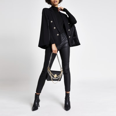 Zwartgouden cape blazer met verfraaide knopen