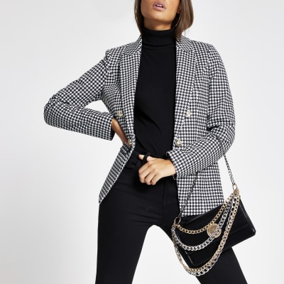 Zwarte geruite blazer met pied-de-poule-motief