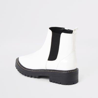 White chunky patent ankle boots