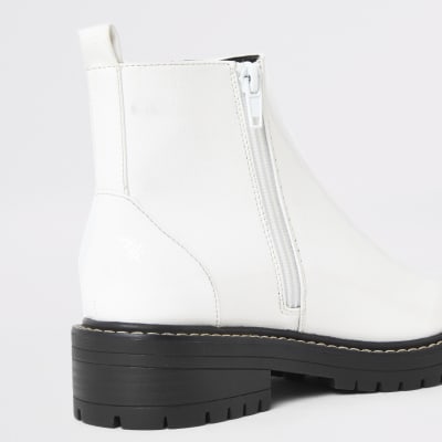 White chunky patent ankle boots
