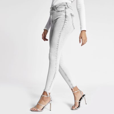 Hailey – Graue Acid-Jeans mit hohem Bund