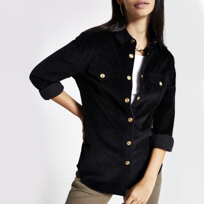Zwart corduroy overhemd met lange mouwen