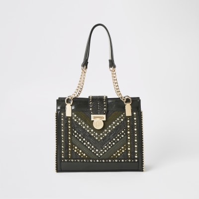 Khaki Tote Bag mit Nieten