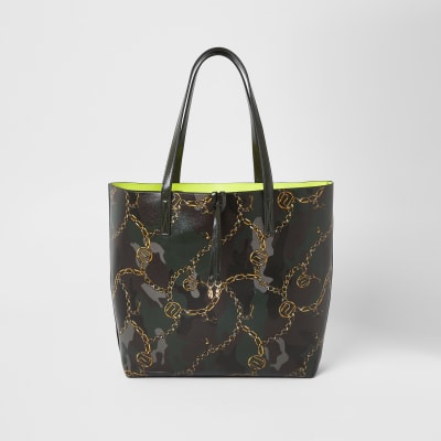 Kaki shopper-handtas met camouflageprint