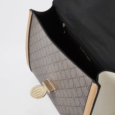 Dark beige RI monogram quilted cross body bag