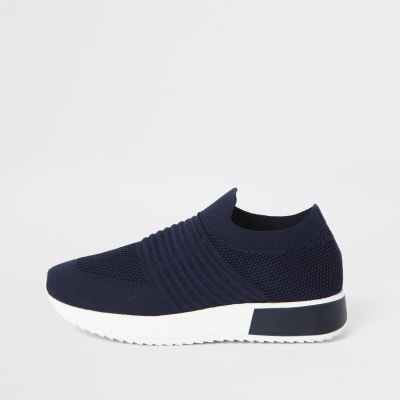 Marineblauwe gebreide sneakers