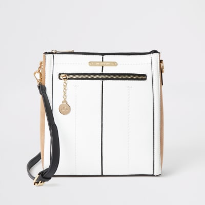 Witte messenger-tas met rits voor