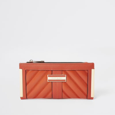 Oranje doorgestikte uitvouwbare portemonnee