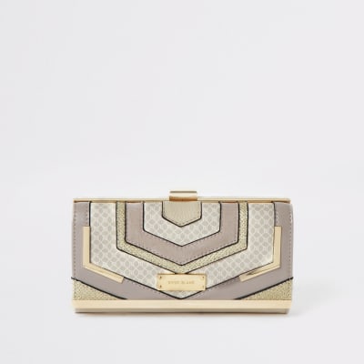 Beige Geldbörse mit Clipverschluss