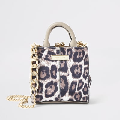 Kleine bruine crossbodytas met tijgerprint