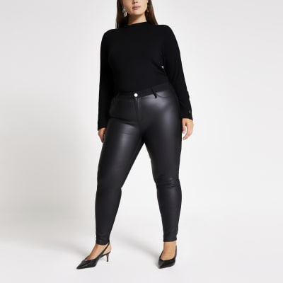 RI Plus - Zwarte denim PU Molly jegging