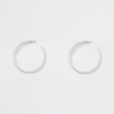 Silver colour twist diamante hoop earrings