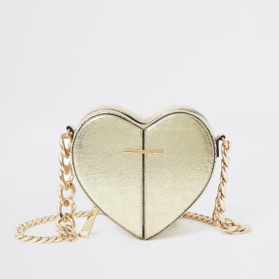 Gold heart shaped cross body bag | River Island