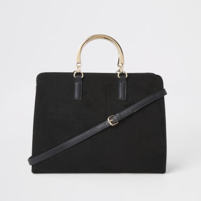 Black croc embossed tote bag