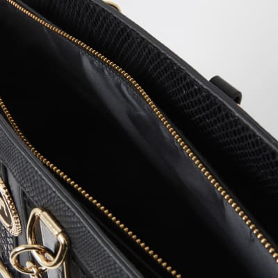 Black croc embossed tote bag