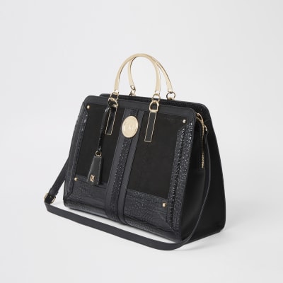 Black croc embossed tote bag