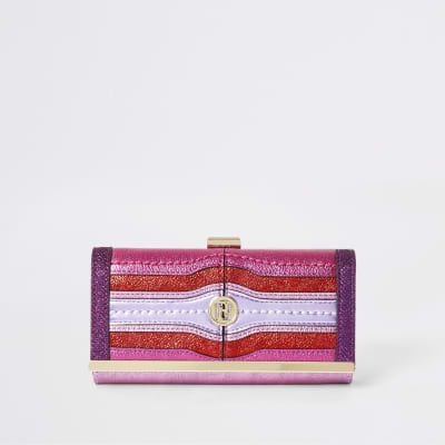 Paarse en roze portemonnee met knipsluiting