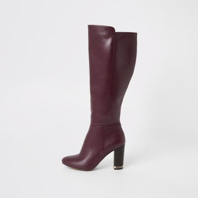 Purple knee high chain heeled boots