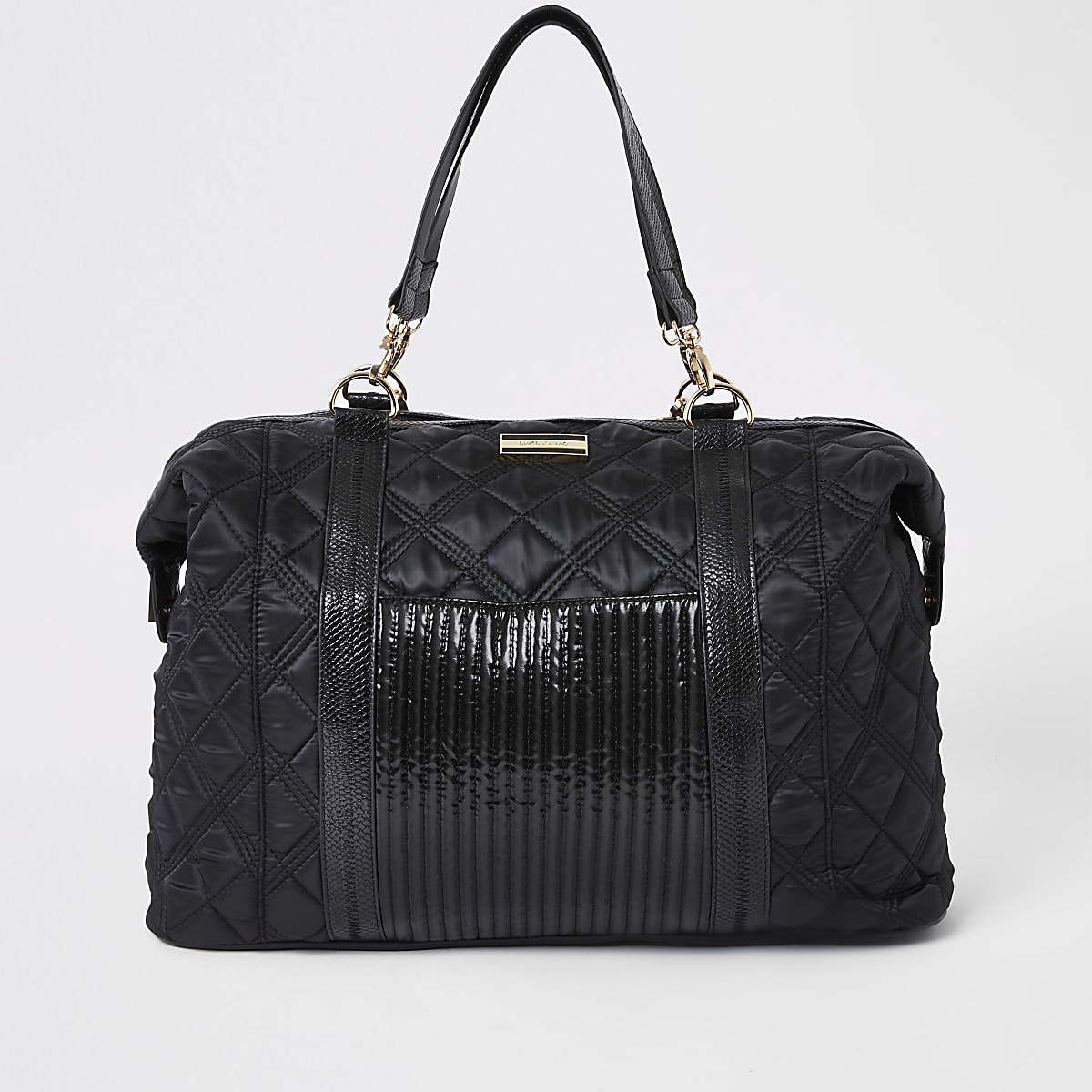 Black quilted weekend travel bag | River Island
