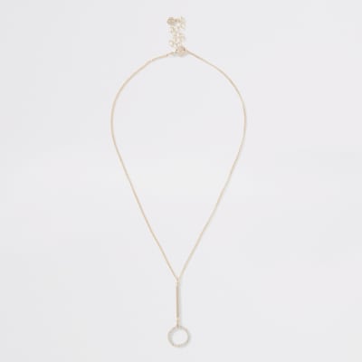 Roségoudkleurige  ketting met ring van siersteentjes