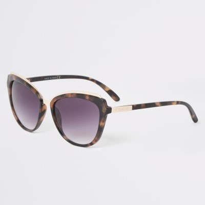 Brown tortoise smoke lens cat eye sunglasses