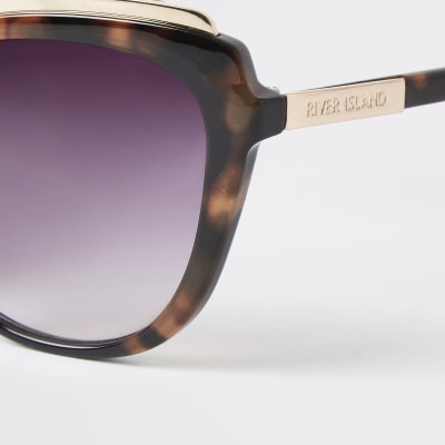 Brown tortoise smoke lens cat eye sunglasses